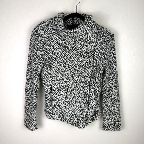 BlankNYC Jacket Womens XS Black White Boucle Wool Blend Asymmetrical Moto Zip - Picture 3 of 9
